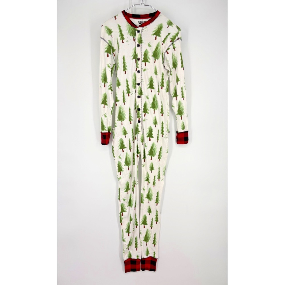 LAZY ONE Flapjacks One Piece Pajamas TREES Buffalo Plaid Unisex Adult S New